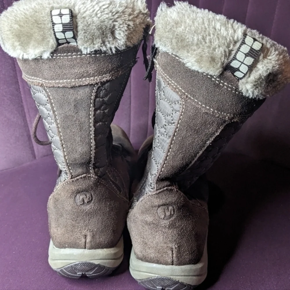 MERRELL 8.5 Leather‎ Lace-Up Side Zip-Up Brown Winter Boots